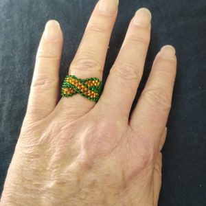 Green and Gold Czech Bead Ring