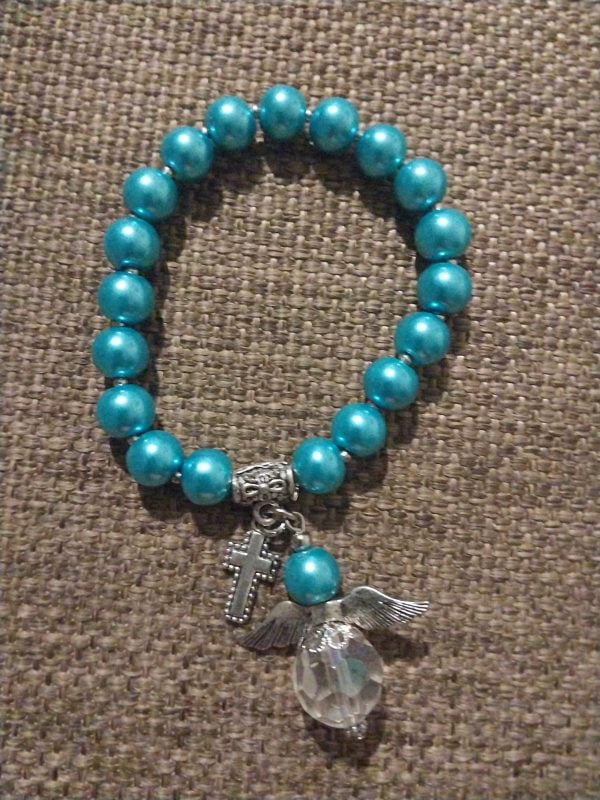 Aqua Necklace Set - Handcrafted jewelry with pearl finish turquoise beads, silver charms, crystal accents by RSart in South Africa.