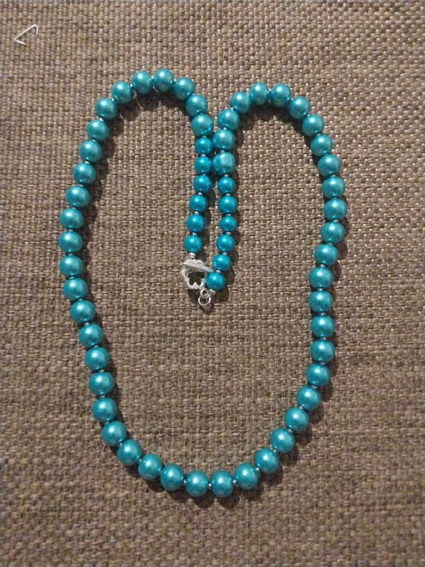 Aqua Necklace Set - Handcrafted jewelry with pearl finish turquoise beads, silver charms, crystal accents by RSart in South Africa.