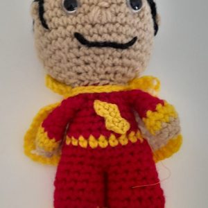 18cm Crocheted Shazam Soft Toy created by South African artist Pippie Langbeen.