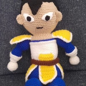 A 50cm long crocheted plush toy of the Dragon Ball character Vegeta