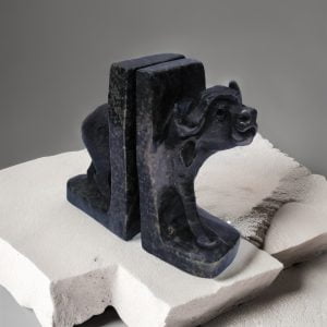 Handcrafted Buffalo Stone Bookends - Unique handcrafted buffalo bookends made from stone, approximately 15cm high and 20cm long.