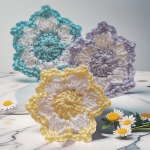 Mixed color cotton applique flowers in a clear plastic packet