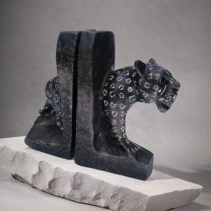 Handcrafted Leopard Stone Bookends - Unique handcrafted leopard bookends made from stone, approximately 15cm high and 20cm long.