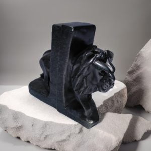Handmade Stone Lion Bookends - Unique handcrafted lion bookends made from stone, approximately 15cm high.