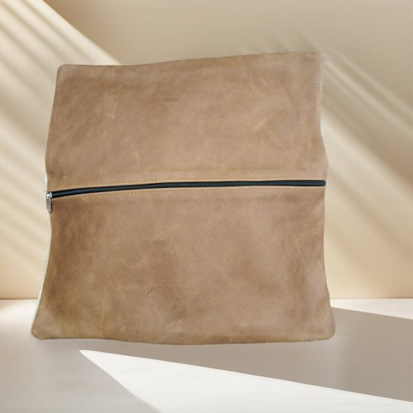 Back of Handcrafted Springbok Skin Pillow with Soft Leather and Zip Closure