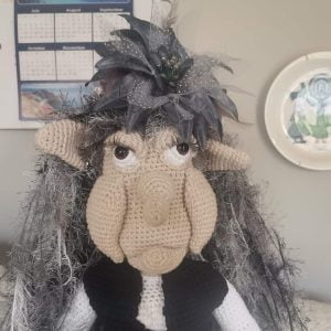 Handmade crocheted cotton dolls, Victoria and Franklin Steam Punk, crafted by MatibiAmi Crafts in South Africa.