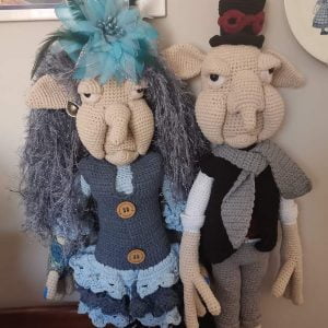 Victoria and Franklin StramPunk. Handmade crocheted cotton dolls, Victoria and Franklin Steam Punk, crafted by MatibiAmi Crafts in South Africa.