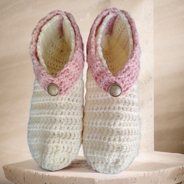 Crochet Cream and Tan Ladies House Slippers Size 4 to 5, worn over socks to protect them from being worn through.