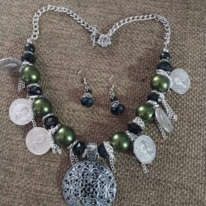 IMG-20240505-WA0005 Green & Black Lady Coin Necklace with Earrings