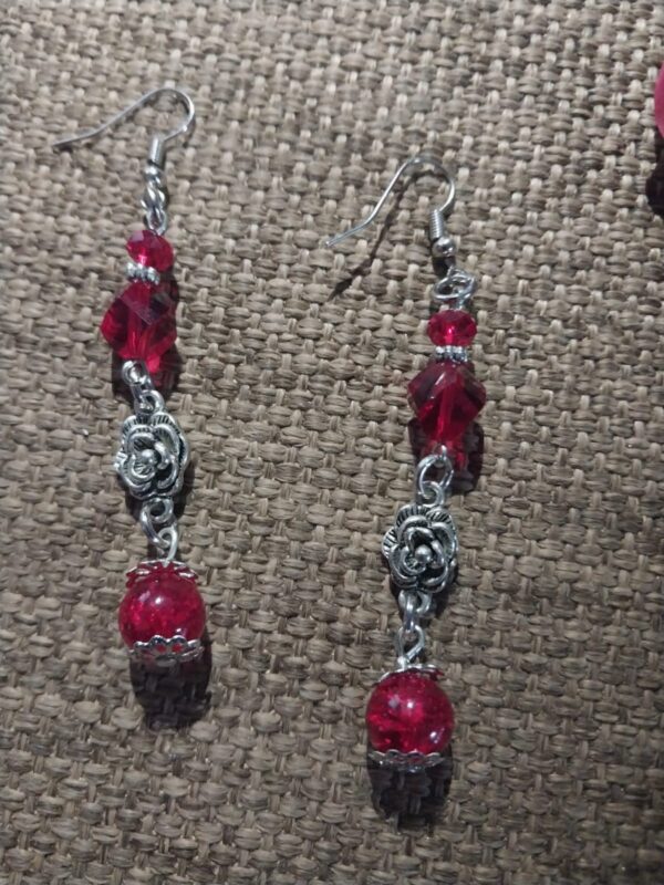 Red Rose Necklace with Matching Earrings