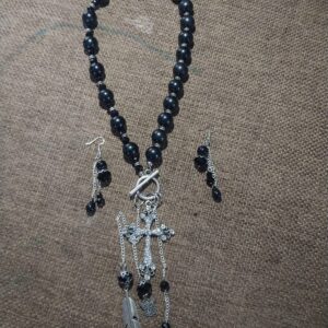 IMG-20240505-WA0012 Silver Cross Black Long Necklace with Earrings