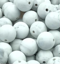Marble White 9mm Round Silicon Beads Marble White